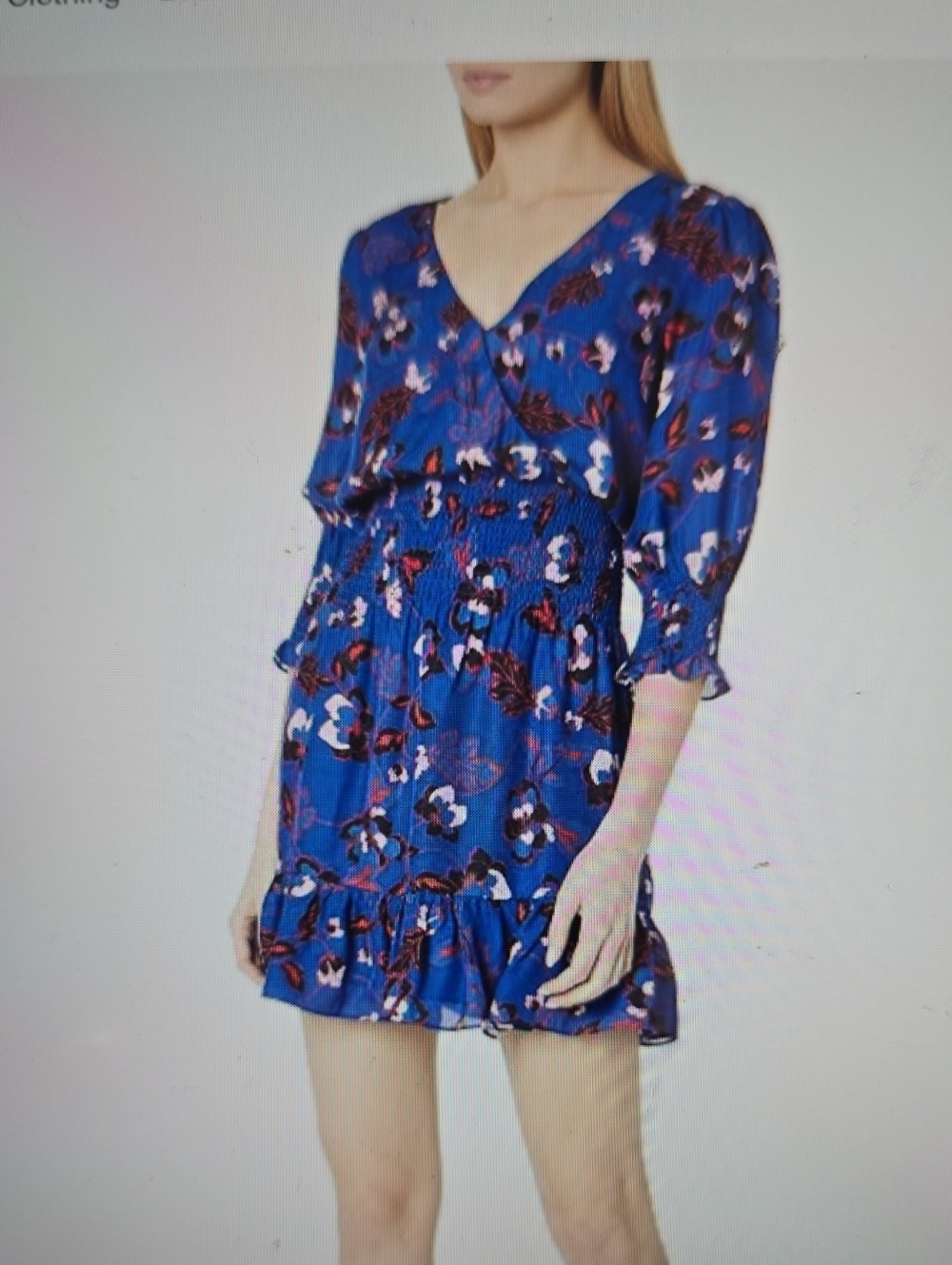 Parker Cobalt Blue Floral Wrap Smocked Silk Blend Mini Dress L